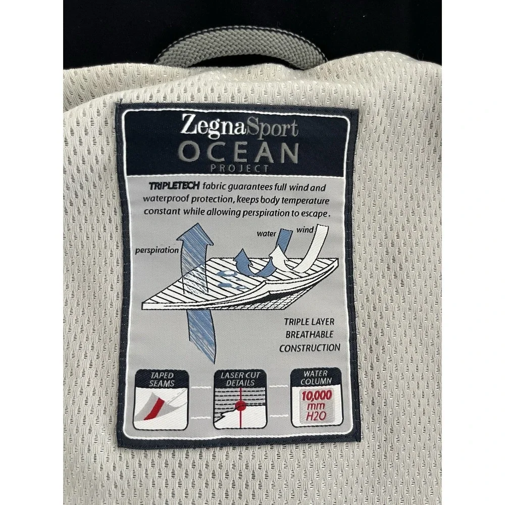 Zegna Sport Waterproof Rain Ocean Jacket Coat Mens Medium Navy Blue Windbreaker